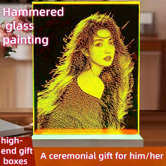 Personalized Photo Glass Painting - Face Portrait with Your Own Photo, Frameless Modern Wall Decor, Hand-Painted Effect on Glass for Home/Office Decoration, Unique Gift for Birthdays